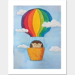 Adorable little hedgehog goes for a balloon ride (watercolour) Posters and Art